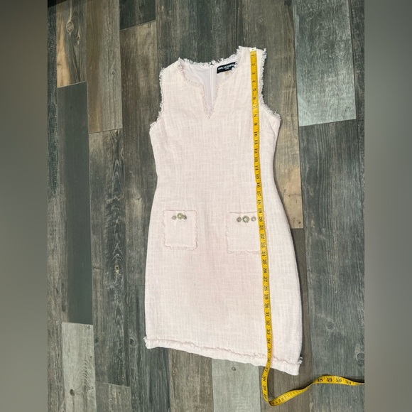 Karl Lagerfeld Paris Pink Tweed Shift Dress with Front Decor Pockets Size 8 - Picture 8 of 12